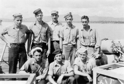 Sonar Gang.<br>BACK ROW (L&rarr;R) H. Saylor, H. Waters, P. Ingalls, T Mercer, B. Brode. FRONT ROW (L&rarr;R) I. Watson, J. Zlotolski, C. Presley.