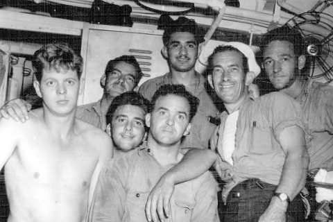 Black gang.<br>BACK ROW (L&rarr;R) [unknown], [unknown], [unknown].<br>FRONT ROW (L&rarr;R) [unknown], G. Ross, [unknown], R. Johnson.
