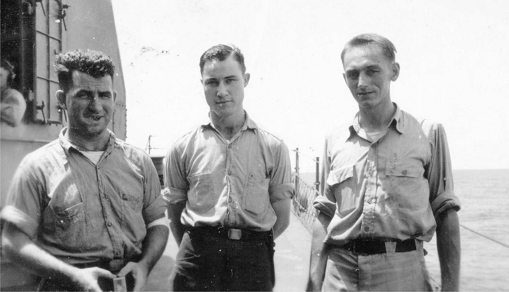 Supply Dept.<br>(L&rarr;R) J. Crowe, T. Perrin, Lt. Hill.